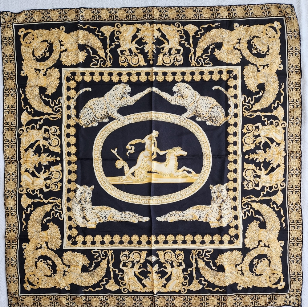 Auth Versace Jacquard Silk Scarf